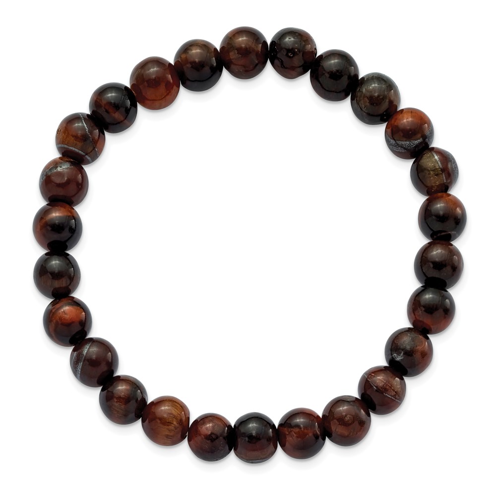 Red Tiger's Eye Agate Beaded Stretch Bracelet - Image 2