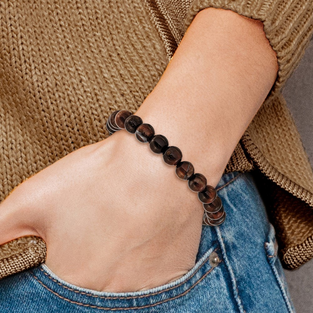 Red Tiger's Eye Agate Beaded Stretch Bracelet - Image 4