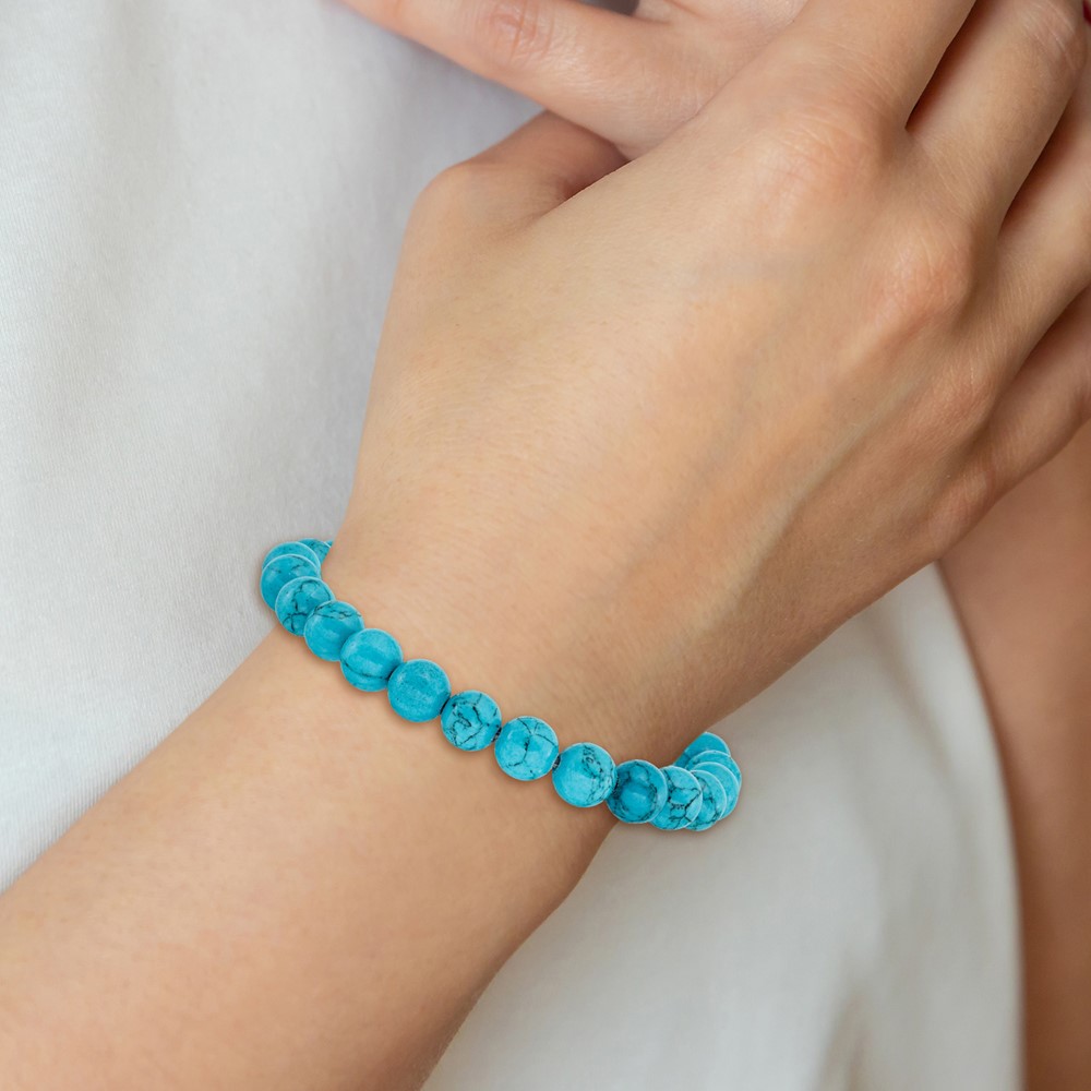 Beaded Stretch Blue Turquoise Agate Bracelet - Image 4
