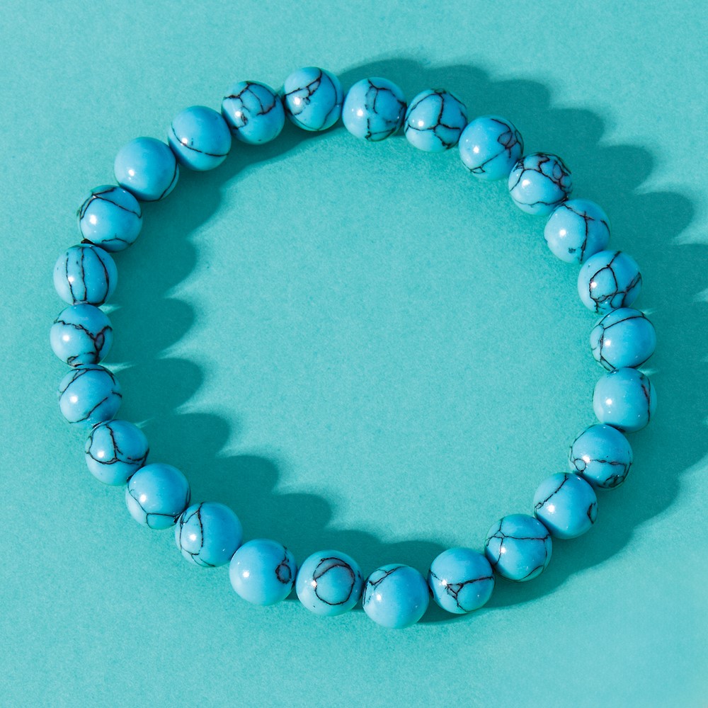 Beaded Stretch Blue Turquoise Agate Bracelet - Image 5
