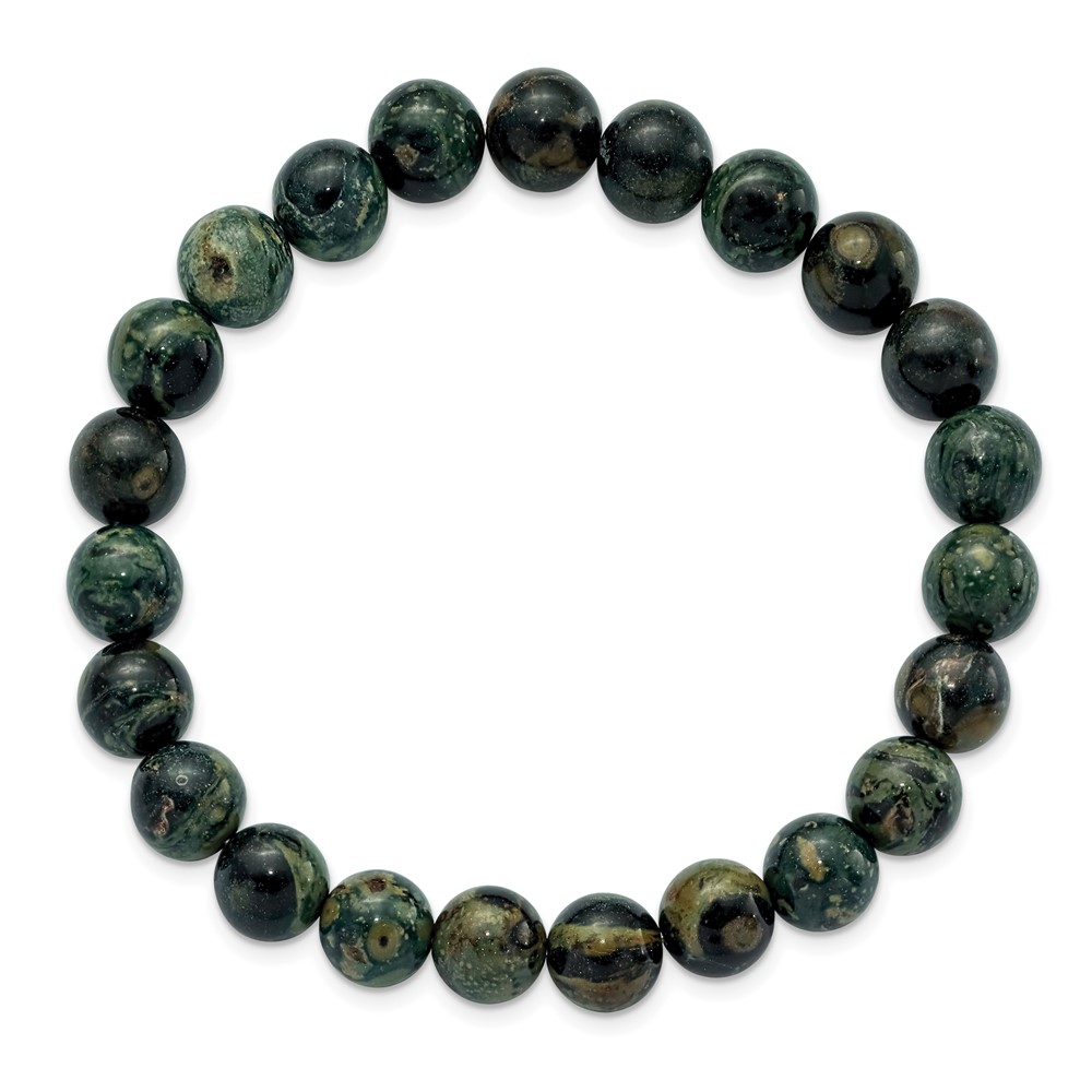 Beaded Stretch Green Eye Agate Bracelet - Image 2
