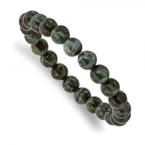 Beaded Stretch Green Eye Agate Bracelet