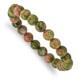 Beaded Stretch Unakite Agate Bracelet