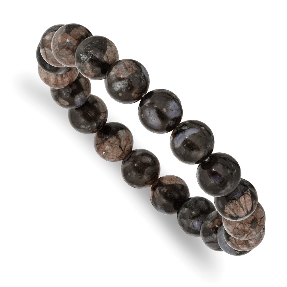 Black and Brown Agate Beaded Stretch Bracelet