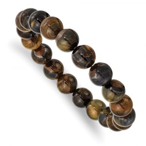 Blue and Yellow Tiger's Eye Agate Beaded Stretch Bracelet