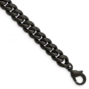 Stainless Steel Brushed Black IP-plated 10mm Curb 8.5-inch Bracelet