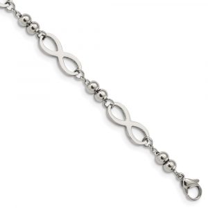 Stainless Steel Polished Infinity 4 Leaf Clover 6.5-inch w/1-inch ext. Bracelet