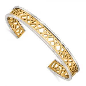 Stainless Steel Polished Yellow IP-plated Cut out Center 9.5mm Bangle