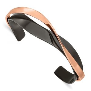 Stainless Steel Polished Black/Rose IP-plated Layered & Twisted Bangle