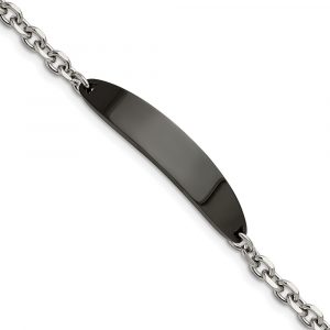 Stainless Steel Polished Black IP-plated 8-inch ID Bracelet