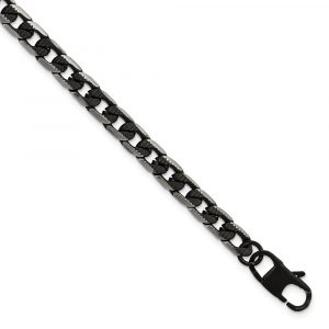 Stainless Steel Brushed & Textured Black IP-plated Curb Cha-inch 8-inch Bracelet
