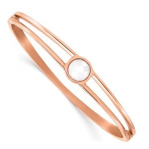 Stainless Steel Polished Rose IP-plated with White Crystal Hinged Bangle