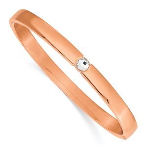 Stainless Steel Polished Rose IP-plated Preciosa Crystal 6mm Hinged Bangle