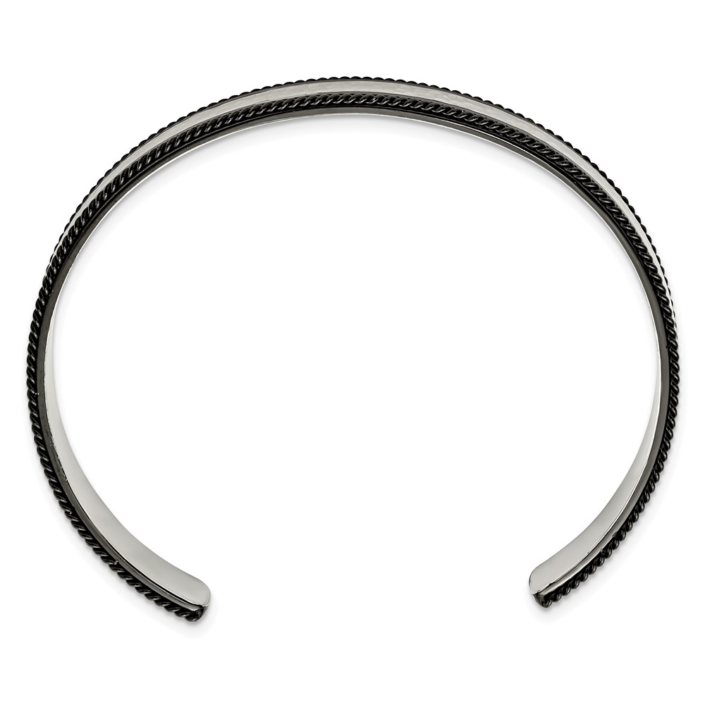Stainless Steel Brushed Polished & Hammered Black IP Wire Edge Bangle - Image 2