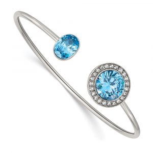 Stainless Steel Polished with Blue and Clear CZ Bangle