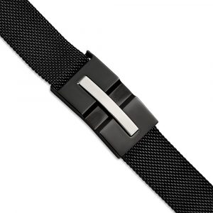 Stainless Steel Polished Black IP-plated Mesh Adjustable Magnetic Bracelet