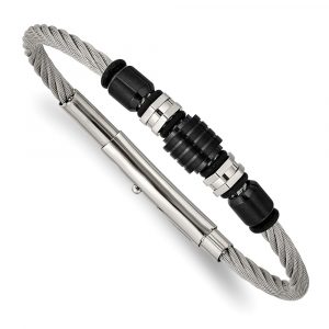 Stainless Steel Brushed & Polished Black IP & Rubber Adj.8 to 8.75-inch Bracel