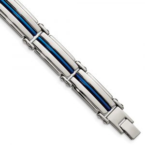 Stainless Steel Polished Blue IP-plated 8.5-inch Bracelet