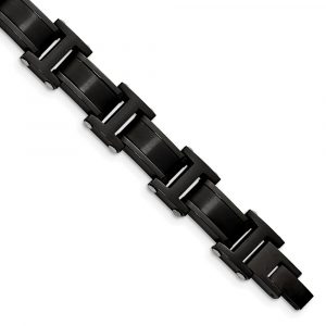 Stainless Steel Brushed and Polished Black IP-plated 8.25-inch Bracelet