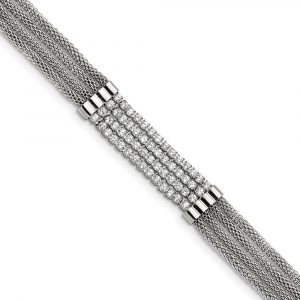 Stainless Steel Polished w/CZ Multi Strand 6.5-inch w/1.5-inch ext. Bracelet