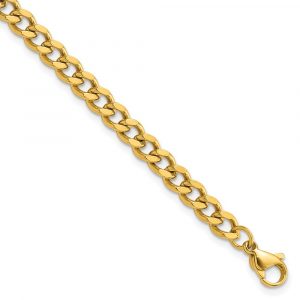 Stainless Steel Polished Yellow IP 8.5-inch  Curb 5mm Cha-inch Bracelet