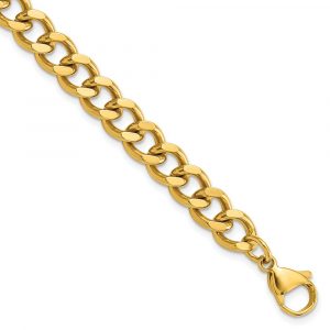 Stainless Steel Polished Yellow IP 8.5-inch Curb 8mm Cha-inch Bracelet