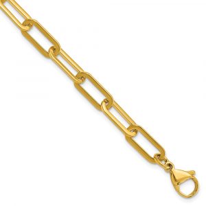 Stainless Steel Polished Yellow IP Open Paperclip Link 7.75-inch Cha-inch Bracel
