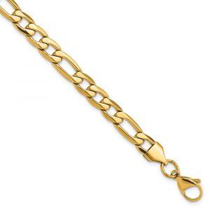 Stainless Steel Polished Yellow IP-plated 7.50mm Figaro 8.25-inch Bracelet