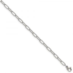 Stainless Steel Polished Open Link Paperclip 6.5-inch + 1.25-inch Bracelet
