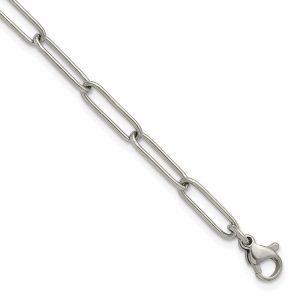 Stainless Steel Polished Open Link Paperclip 7-inch w/1.25-inch ext Bracelet