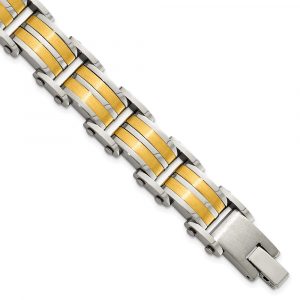 Stainless Steel Brushed and Polished Yellow IP-plated 8.25-inch Bracelet