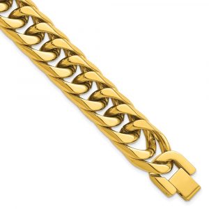 Stainless Steel Polished Yellow IP-plated 16mm Curb 8.5-inch Bracelet