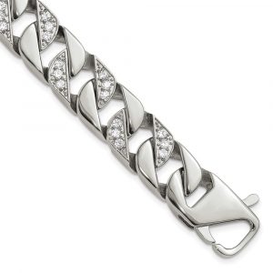 Stainless Steel Polished with CZ 8.5-inch Bracelet
