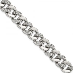 Stainless Steel Polished w/CZ 8-inch Bracelet