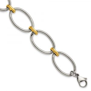 Stainless Steel Polished Yellow IP-plated Open Link w/1-inch ext. 7.5-inch Bracel