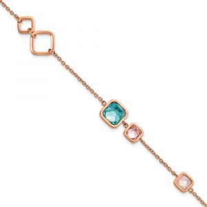 Stainless Steel Polished Rose IP Multicolor Crystal w/1-inch ext. 7.5-inch Bracel