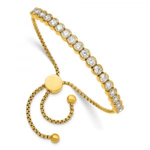 Stainless Steel Polished Yellow IP-plated CZ Adjustable Bracelet