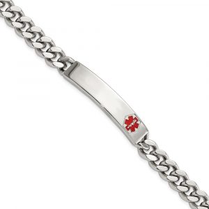 Stainless Steel Polished with Red Enamel 8.75-inch Medical ID Bracelet