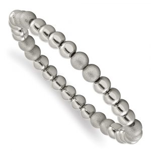 Stainless Steel Polished and Laser-cut Beaded Stretch Bracelet