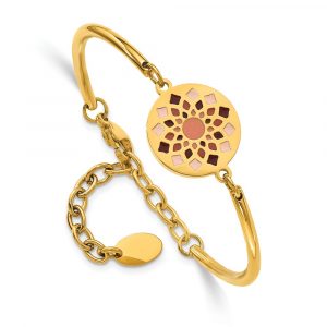 Stainless Steel Polished Yellow IP w/Enamel Flower w/2-inch ext Bracelet