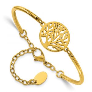 Stainless Steel Polished Yellow IP Tree 5.5-inch w/2-inch ext Bracelet