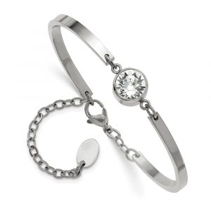 Stainless Steel Polished w/Crystal w/2-inch ext 6.5-inch Bracelet
