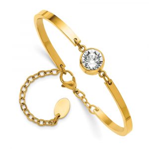 Stainless Steel Polished Yellow IP w/Crystal w/2-inch ext Bracelet