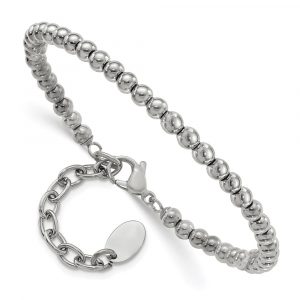 Stainless Steel Polished 4mm Beaded 6.5-inch w/1.5-inch ext Bracelet
