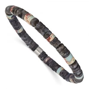 Stainless Steel Brushed Shoushan/Black Spectrolite Stretch Bracelet
