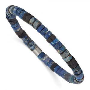 Stainless Steel Brushed Blue Sediment/Black Agate Stretch Bracelet