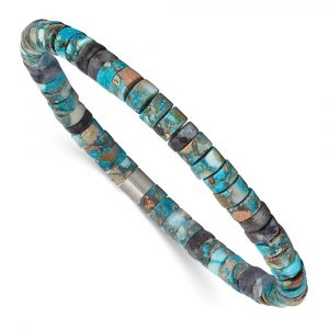 Stainless Steel Brushed Blue Sediment/Black Spectrolite Stretch Bracelet
