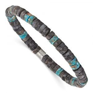 Stainless Steel Brushed Blue Sediment/Black Spectrolite Stretch Bracelet