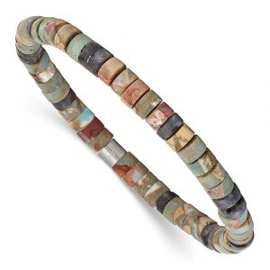 Stainless Steel Brushed Shoushan/Black Spectrolite Stretch Bracelet