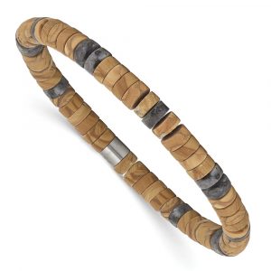 Stainless Steel Gra-inch Stone/Black Spectrolite Stretch Bracelet